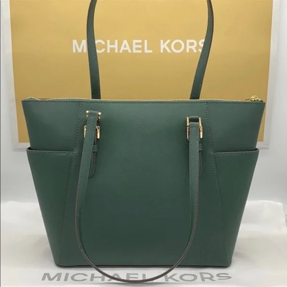 MICHAEL KORS Charlotte Large Leather Top-Zip Tote Racing Green - Picture 12 of 15